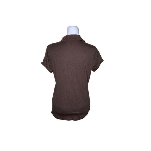 Talbots Cap Sleeve VNeck Ruffle Detail Slim Fit Top Womens Size M Brown - Picture 5 of 9